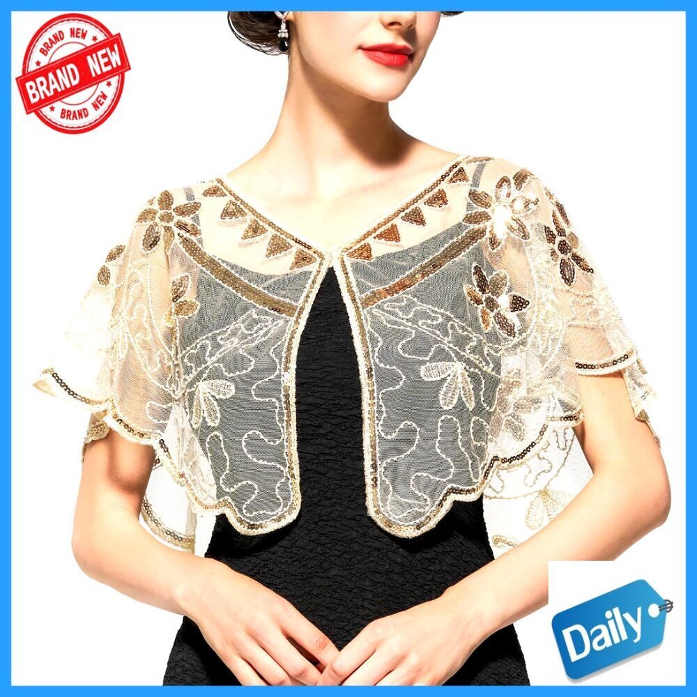 Sequin Flapper Evening Shawl Wraps Free Size Polyester Gatsby Accessories